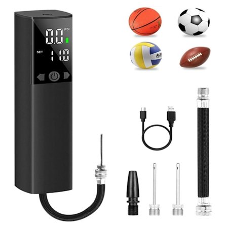 Ballpumpe for sportsballer Luftpumpe med LCD-skjerm, Luftpumper for fotball volleyball rugby med oppblåsings-/tømmingsnåler tilbehør