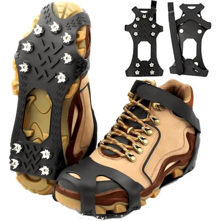 Isbrodder for sko og støvler, silikon stegjern, 11 rustfrie piggsko for snø og is, kraftig trekkraft for fotturer, klatring og fjellklatring, is