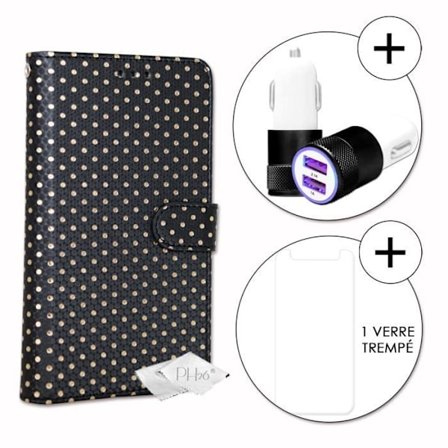 Housse folio - PH26 - Svart - Ekologiskt läder - Inbyggd spegel - Kortfack