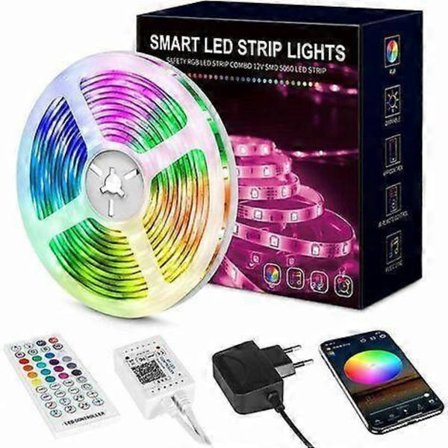 LED-list 15m, LED-rum Flerfärgad LED-remsa 5050 RGB LED-ljus, LED-band med fjärrkontroll Bluetooth-app för att styra LED-remsan i synkronisering