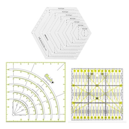 3 Pakker Syning Linealer Sæt Buer Og Fans Quilt Cirkel Skærer Lineal Og Hexagon Former Lineal DIY Hånd Patchwork Lineal Klar Akryl Skabelon Til Måling