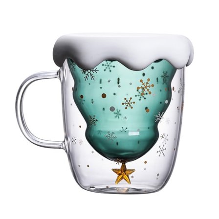 Sød julekaffekrus, tekop, mælkekop glas dobbeltvægget isolerede glas espressokop, julegave til kvinder, mænd, børn, kontor og personlig