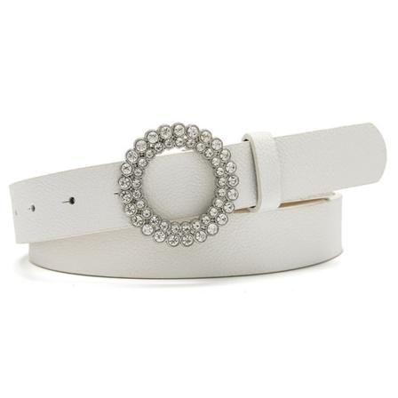Kvinnor Bälten Rhinestone Inläggningar runt Spänne Bälte Mode Kostym Jeans All-Match Dekorativt Bälte White 106x2.8cm