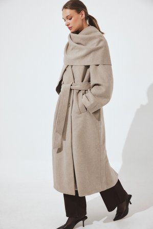 NA-KD Wool Blend Scarf Detail Coat - Vinterjakker - Beige - EU 40