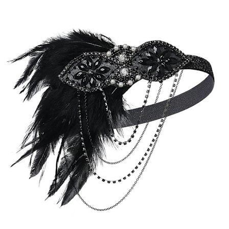 Sort 1920'er Flapper Pandebånd 20'er Great Gatsby Hovedbeklædning Sort Fjer Pandebånd 1920'er Flapper Gatsby Hårtilbehør