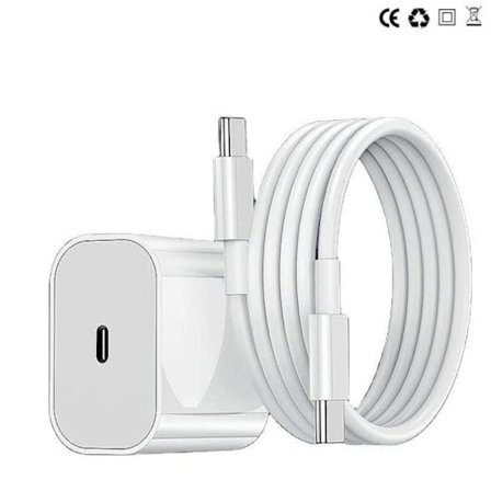 Kompatibel med iPhone Hurtigoplader USB-C Strømadapter 20W + 2m Kabel Hvid, 1 Oplader og 1 Langt Opladerkabel Sæt til Kompatibel med iPhone Mo
