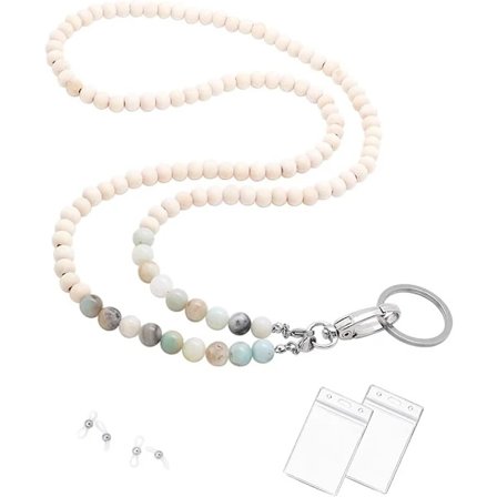 (Pow yeah!) ID-kortholder med naturstensperler Nøglebriller Lanyard til kvinder