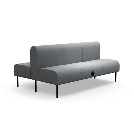 Modulsoffa VARIETY, 3-sits, USB-C/220V-uttag, dubbel, tyg Pod CS, silvergrå