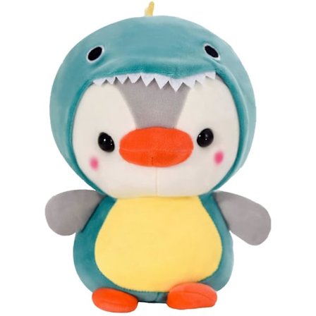 Plys Pingvin Iført Dinosaur Kostume som Sød Dinosaur Plys Fødselsdagsgave, 25 cm (Blå Dinosaur)