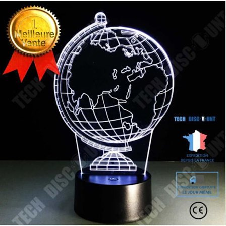 Bordslampa - TECH DISCOUNT - 3D Jord Glob Nattlampa - 7 Färger - Uppladdningsbar USB - LED