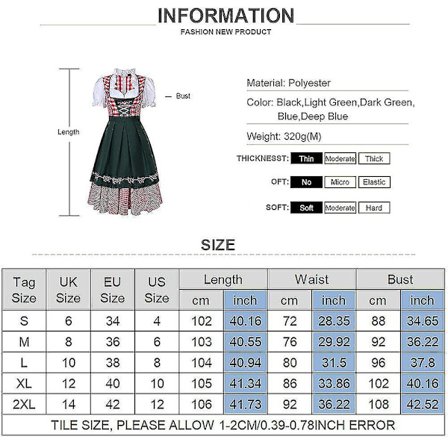 Kvinnors Oktoberfest Beer aid Costume Bavarian Traditional Dirndl Dress W