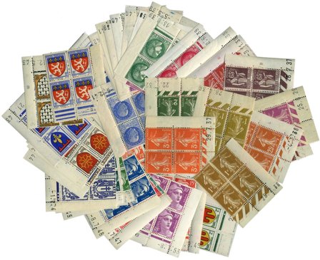 Frankrig - Samling af forskellige Coin datés 4-blokke før 1960 - Postfrisk