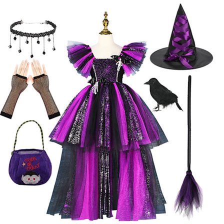 Disney Heksekostyme Jenter Lilla Mesh Slepekjole Maleficent Deluxe Jenter Fancy Halloween Fest Barn Cosplay Klær 2-12T Heksesett 05{FY}