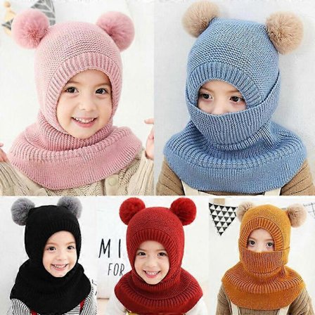 Vinter Lue til Småbarn Jenter Fleece Varm Beanie Skjerf Balaclava Pom Pom Ski Luer