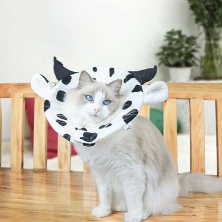 Söt liten ko-formad husdjur Elizabeth krage Anti-bite Anti-licking katter Postoperativ skyddande ärm Cartoon Halsband M Hals 20-26cm Djup 13cm