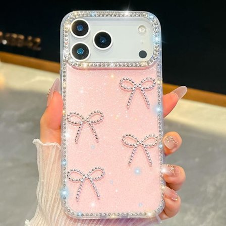 iPhone 17 Pro Max Skal med Diamant Glittrande Bowsnöre och Fyrhörnsskydd