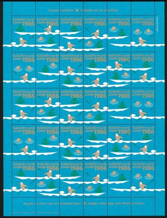 Grønland - Julemærkeark 1986 - Utakket venstre og højre marginal - Ufoldet