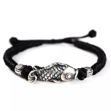 #Par-armbånd med flettet design, karpe, justerbar, svart snor#