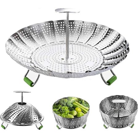 Grøntsagsdamper til madlavning, sammenklappelig grøntsagsdamper i rustfrit stål, (14 cm til 23 cm)