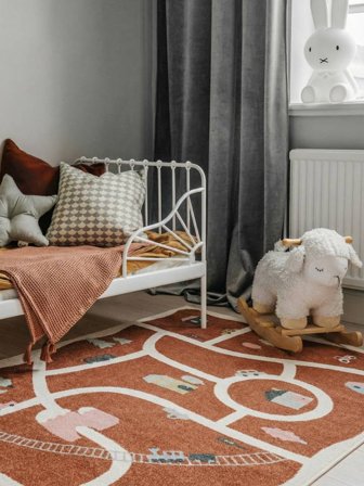 Motivo Stradale Giocoso Lavable Tappeto Bambini Road Map - Rosso Ruggine/Multicolore 160X230