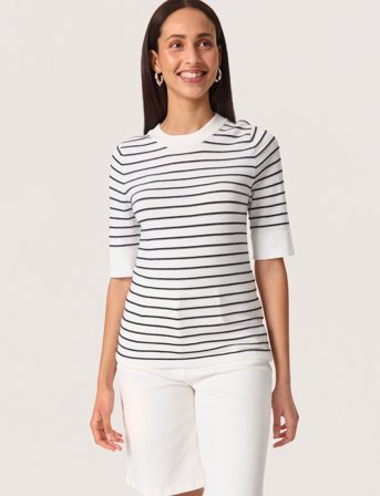 Soaked in Luxury Slspina Striped Pullover Ss - White - XXL