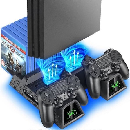PS4 Fläkt & Ställ - Laddstation för Handkontroller, Kompatibel med PS4/Pro/Slim, Kylare & Hållare