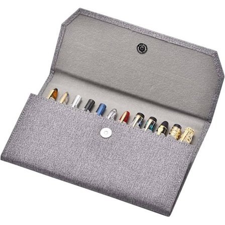 12 Fountain Pen Etui Grå Organizer Taske Portfolio, Vandtæt Canvas Pen Display Holder med Divider Slot