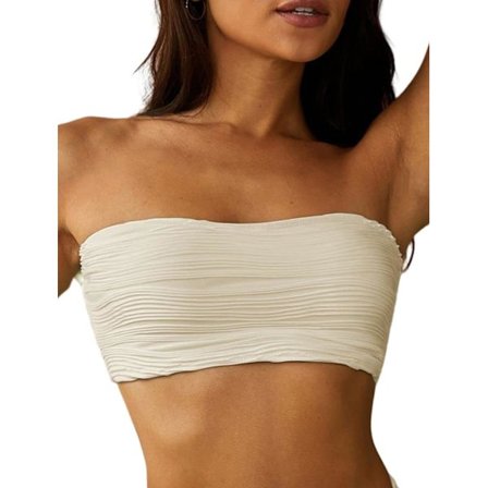 WJSMWomen 2 Piece Bandeau Svømmeklær Ribbet Blonder opp Strapless Bandeau Bikini Sett Høy Cut Badetøy