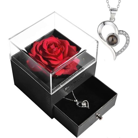 Jul- och Alla hjärtans dag-presenter - Konserverade eviga rosor present med halsband Eviga rosor presenter till kvinnor flickvänner för Alla hjärtans 