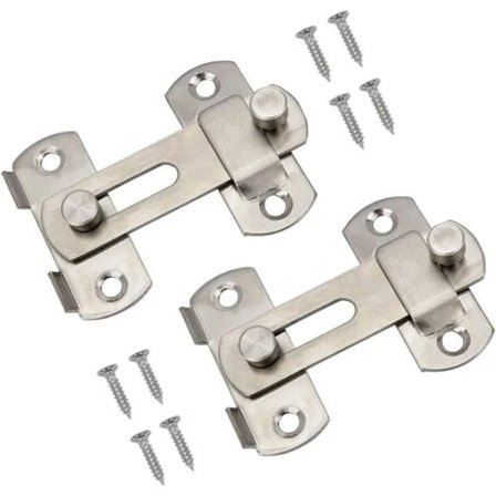 2-pak dørbolte i rustfrit stål med skruer, tryk- og trækdørlåse