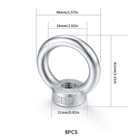2023 - M10 Øyebolt, Øyebolt Løftering, 304 Rustfritt Stål Bushing Mutter, Øyebolt Skruemutter