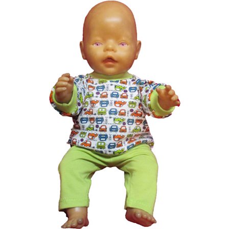 Trikåset med bilar/limegrön trikå till Baby Born, dockkläder
