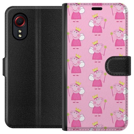 Yhteensopiva Lompakkokotelo Samsung Galaxy Xcover 5 Greta Gris ja Peppa Pig dinosauruksella ja eläimillä, leikkisä piirretty lasten kohtaus sinisel
