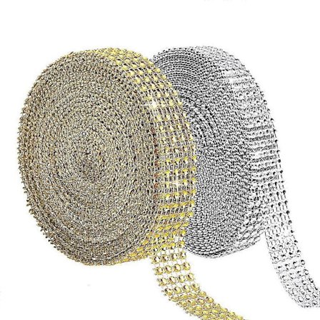 2 ruller med Rhinestone-bånd, 4 rader med 20 yards skinnende akryl Rhinestone diamantbånd håndverk (gull, sølv)