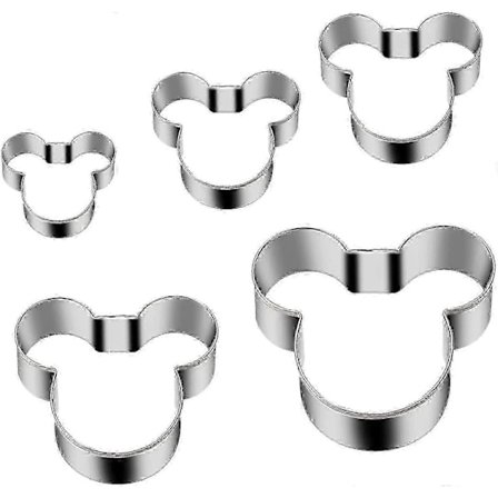 5 stk. kageudstikkersæt, Mickey og Minnie Mouse kageudstikkersæt til børn, Mickey Mouse hoved, Minnie Mouse, Minnie sløjfe