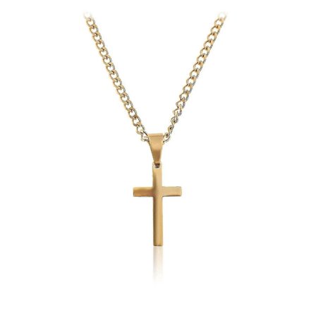 Herre Halskjede Med Korsanheng - Gullkjede For Menn 60cm Rustfritt Stål - Håndlaget Lenkekjede - Bursdagsgave Til Ham (gyllent Kors)