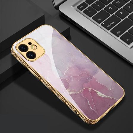 Iphone 12 Lyxigt Glas-skal Guld Barock Rosa Marmormönster Rosa One Size