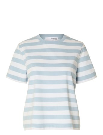 Slfessential Ss Striped Boxy Tee Noos Blue Selected