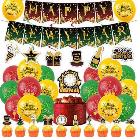 38-osainen uudenvuoden koriste-setti, uudenvuoden juhlapallot, uudenvuoden koriste-pallosetti, uudenvuoden bannerikoriste