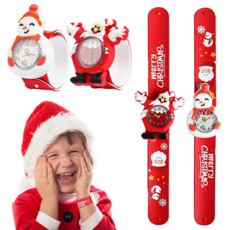 Julklappsarmband, 2-pack Jul Silikonklocka för Barn, Slap Snap Band, Julklappsarmband, Partypåsar, Klassrumspriser