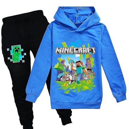 Minecraft Spill Hettegenser Tracksuit Barn Unisex Sport Hettegenser Bukse Antrekk Sett