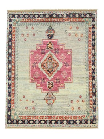 Handgeknoopt Kazak Fine Vloerkleed 155X196 Wol Groen/Bruin Klein