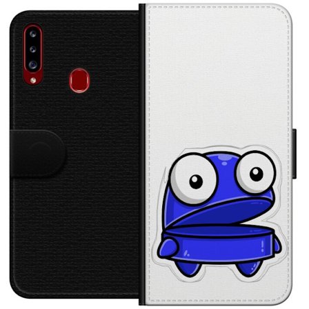 Kompatibel Tegnebogsetui til Samsung Samsung Galaxy A20s Blå tegneseriefigur med åbent udtryk og store øjne i sjov illustration