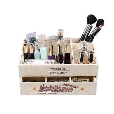 Organiseringboks for kosmetikk i PU-lær til skrivebordet