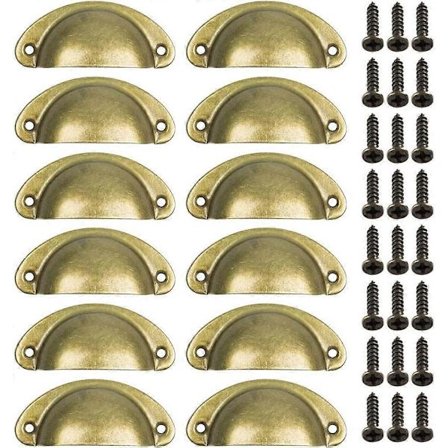 12 stk. retro dørhåndtag, messingkop håndtag køkkenskuffe skabsdørhåndtag messing skal træk håndtag til møbelknopper håndtag skab