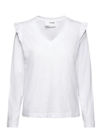 Slfrylie Ls Florence V-Neck Tee Ex White Selected Femme