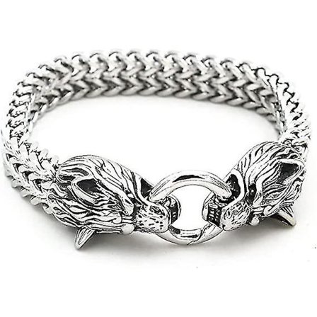 Viking Wolf Head Armband For Men Rostfritt Stål King Chain Norse Jewelry Biker Amulet Odins Wolf Armband, barn, 23CM