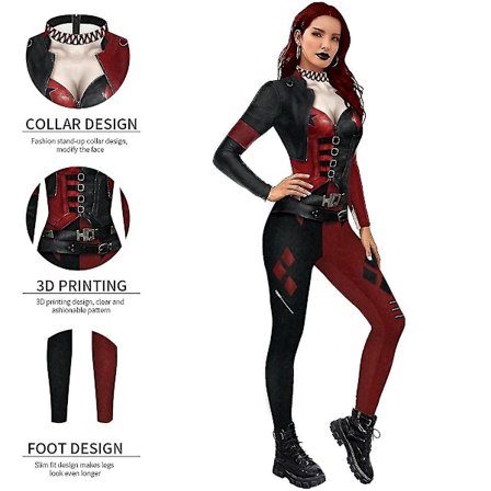 Nye børn Kvinder Harley Quinn Halloween Party Cosplay Kostume Jumpsuit Elastic Bodysuit