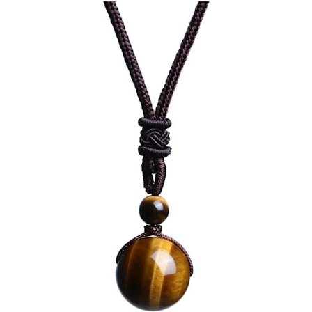 Krystal Rund Stenperle Vedhæng, Naturlig Ædelstens Halskæde til Mænd Kvinder (Tigerøje)