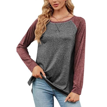 Dame Høst T-skjorte Langermet Rund Hals T-skjorter Casual Løs T-skjorte Mote Bluser Topper Tunikaer Tees Solid Farge mørkegrønn XXL